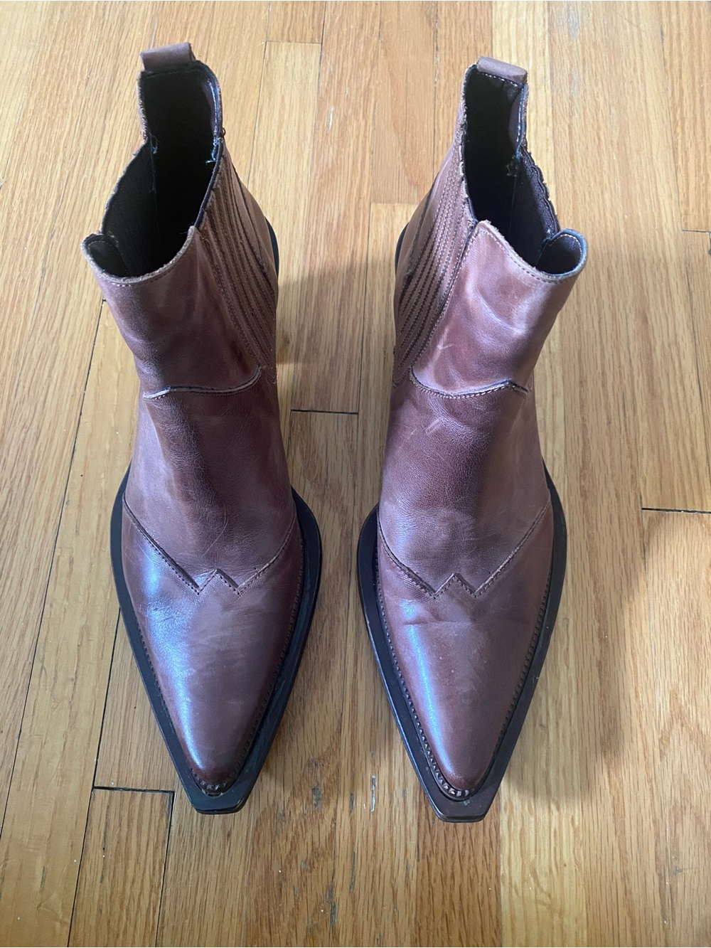 Vintage Italian Brown Leather Western Ankle Boots